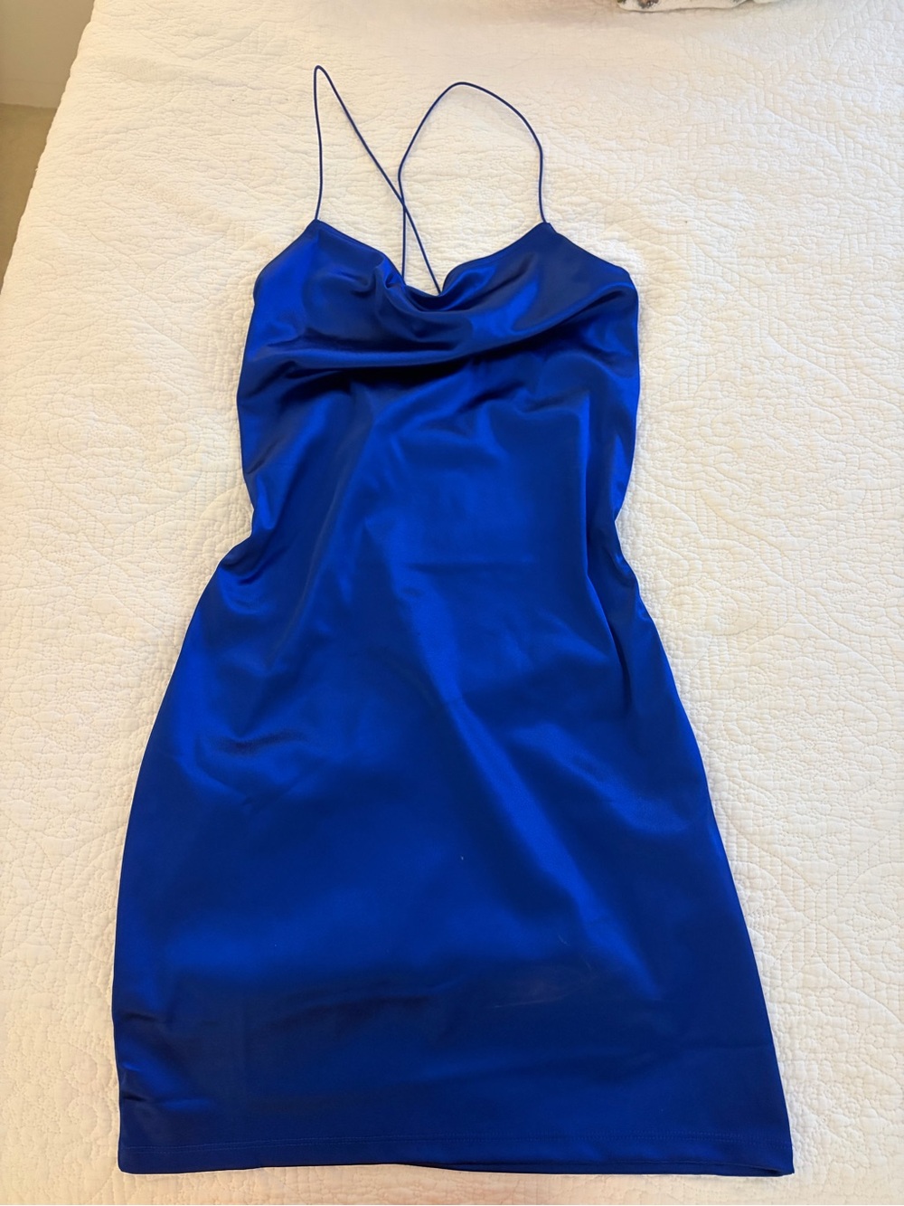 H&M Cobalt Blue Satin Slip Mini Dress with Spaghetti Straps